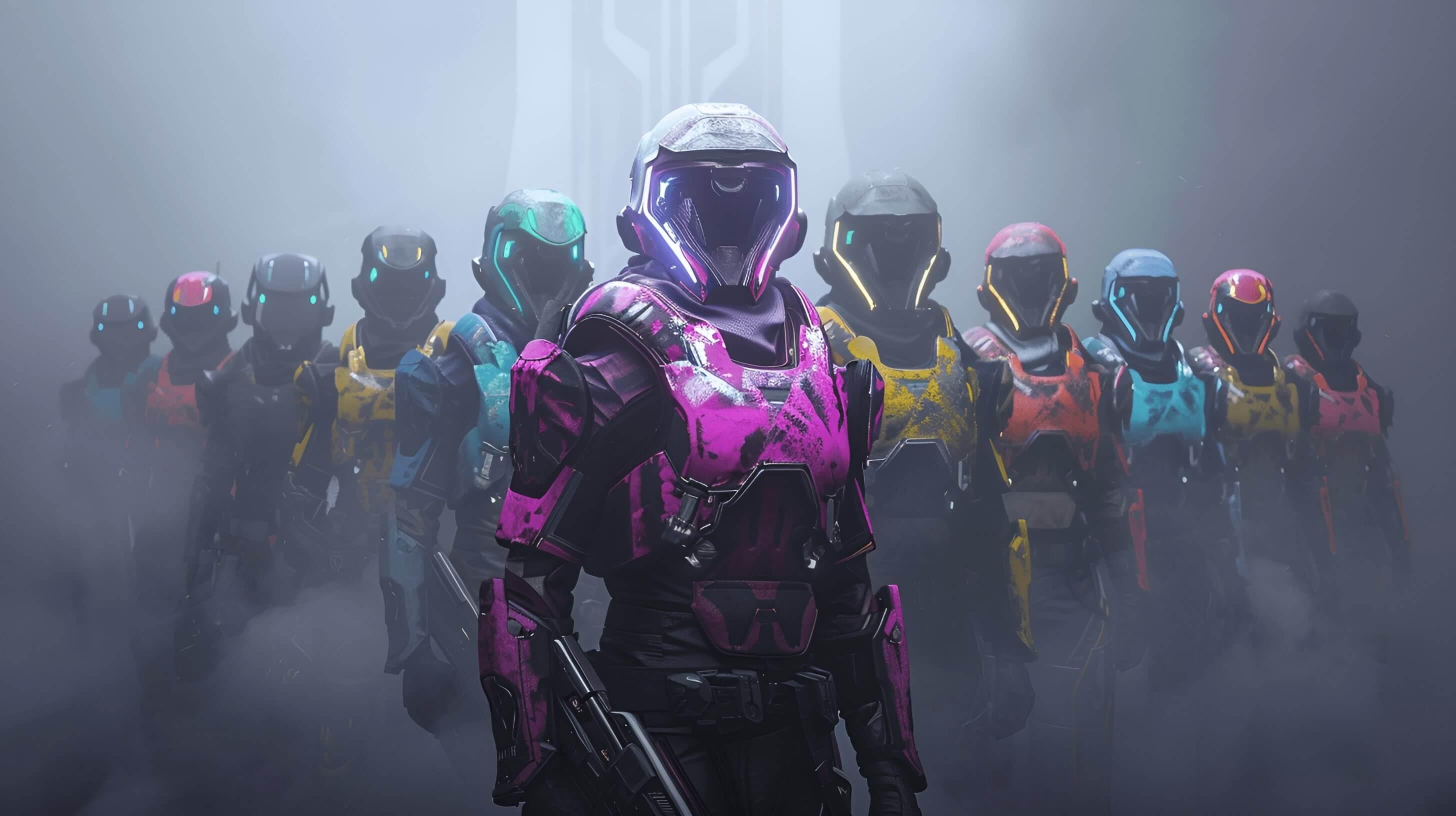 Colorful soldiers in futuristic armor from the game The First Descendant